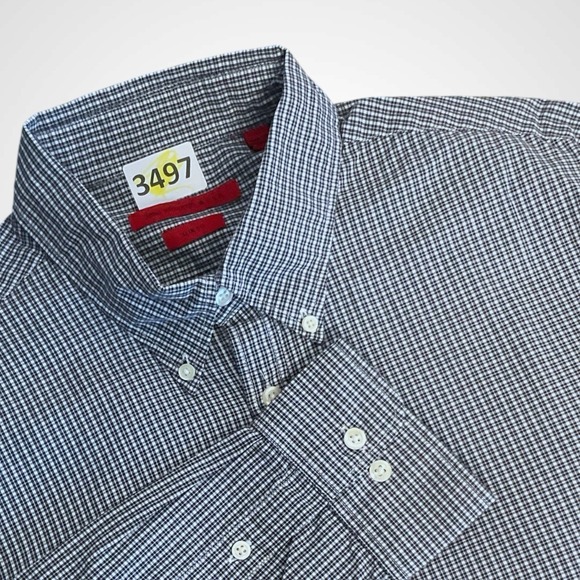 John Varvatos Shirt Mens 15,5R Blue Plaid Button Up‎ Long Sleeve Cotton Star USA - Picture 2 of 11